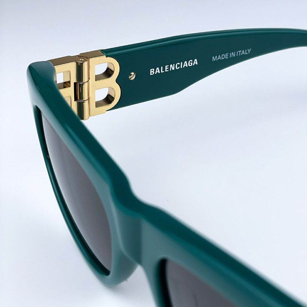 SALE! NEW Balenciaga BB0095S 005 Green Gold Logo Grey Cat Eye Unisex Sunglasses - Picture 13 of 16